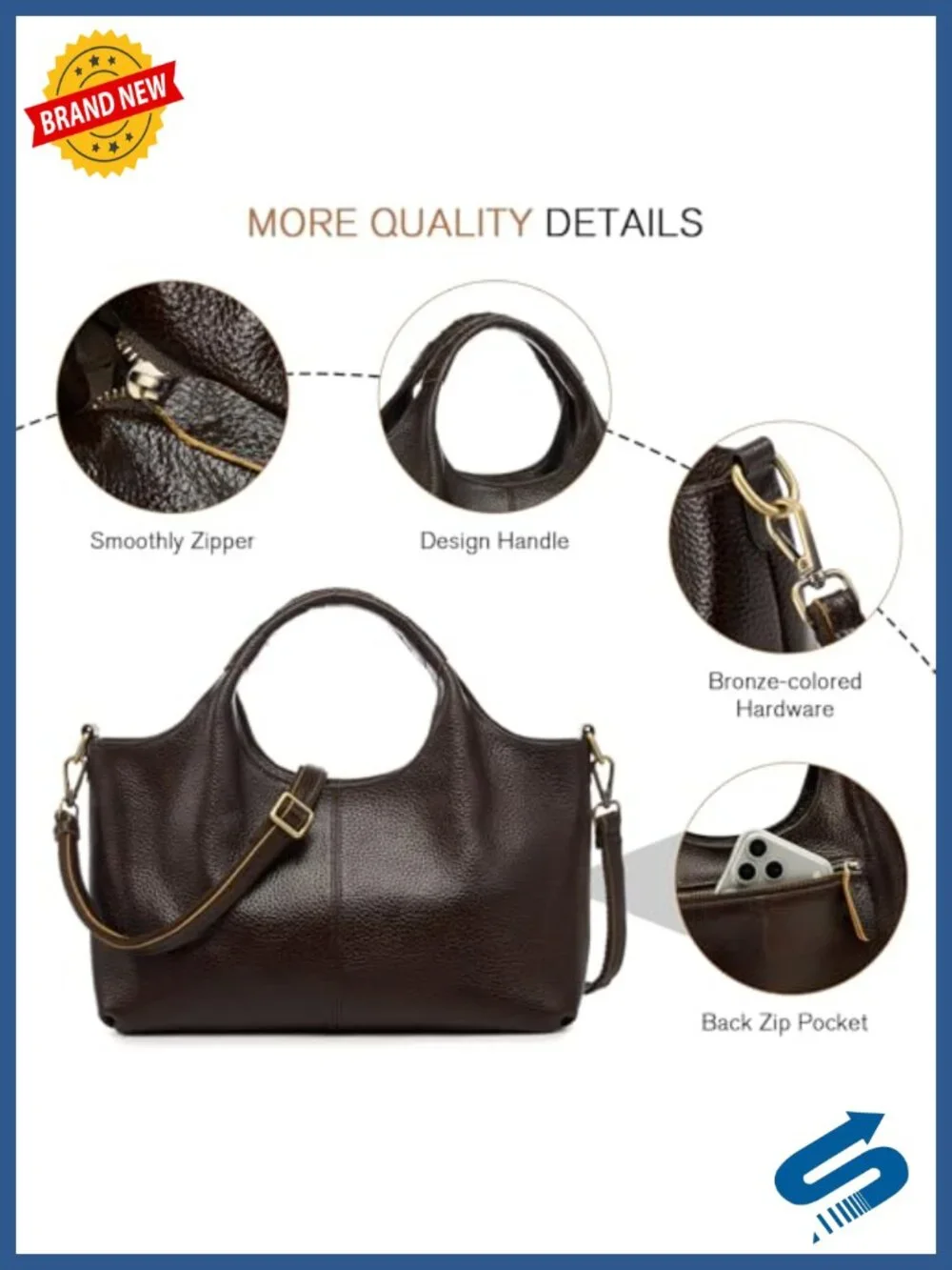 Genuine Leather Satchel Handbag Crossbody Tote Purse Women Shoulder Bag